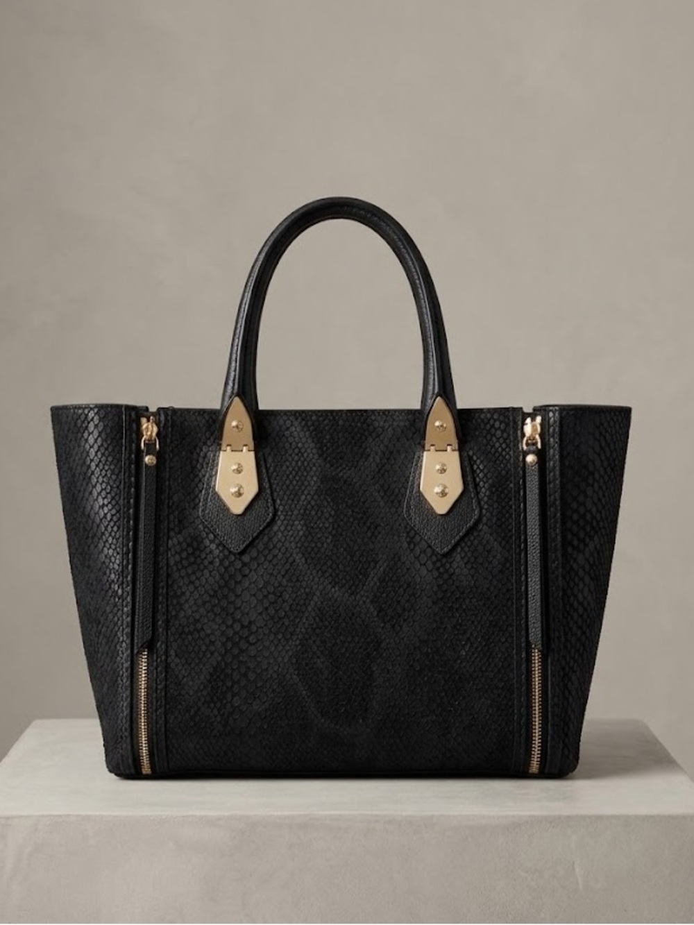 RARE Henri Bendel Black Python Snake Embossed Leather A-List Satchel Tote
